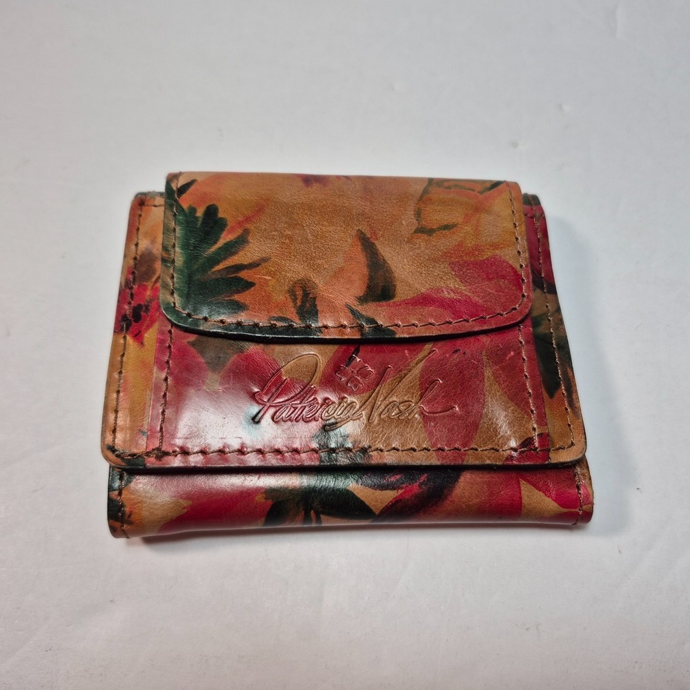 Patricia Nash Leather Libby Flap Wallet Brown Maroon Floral